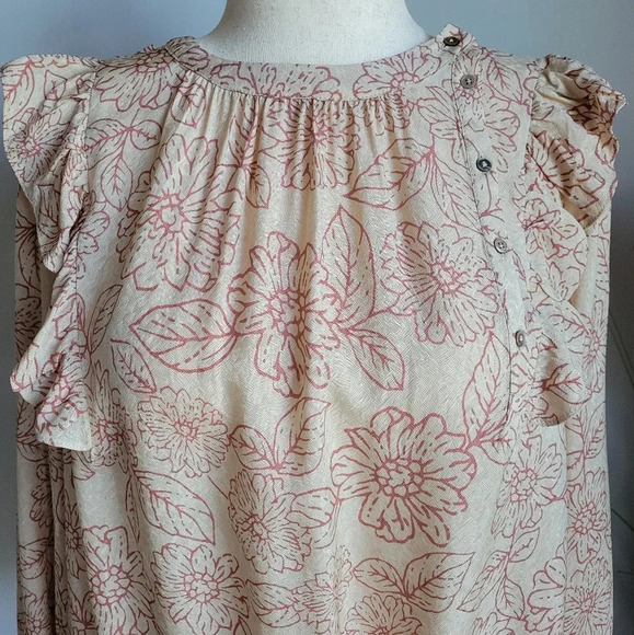 Anthropologie, New Current Air Cream Pink Floral Ruffle Blouse Top Size Large - Picture 4 of 15